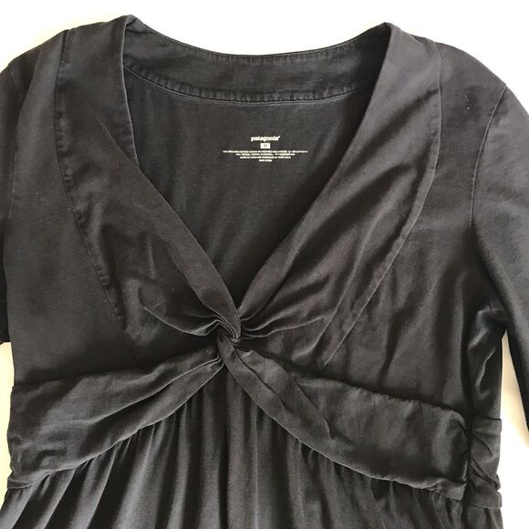 Patagonia Winnow A-line 3/4 Slv Dress M Black Organic Cotton Tencel Twist Front - Picture 5 of 10